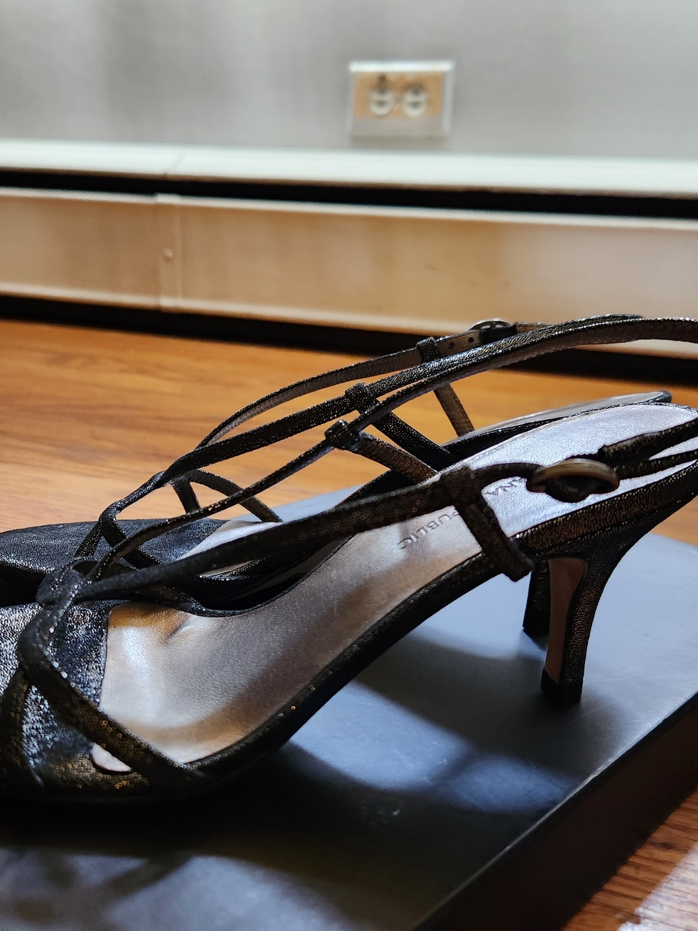 Banana Republic Black Glitter Strappy Slingback Heels